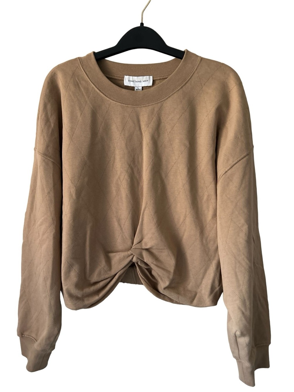 Something Navy Quilted Twist-Front Sweatshirt - Camel